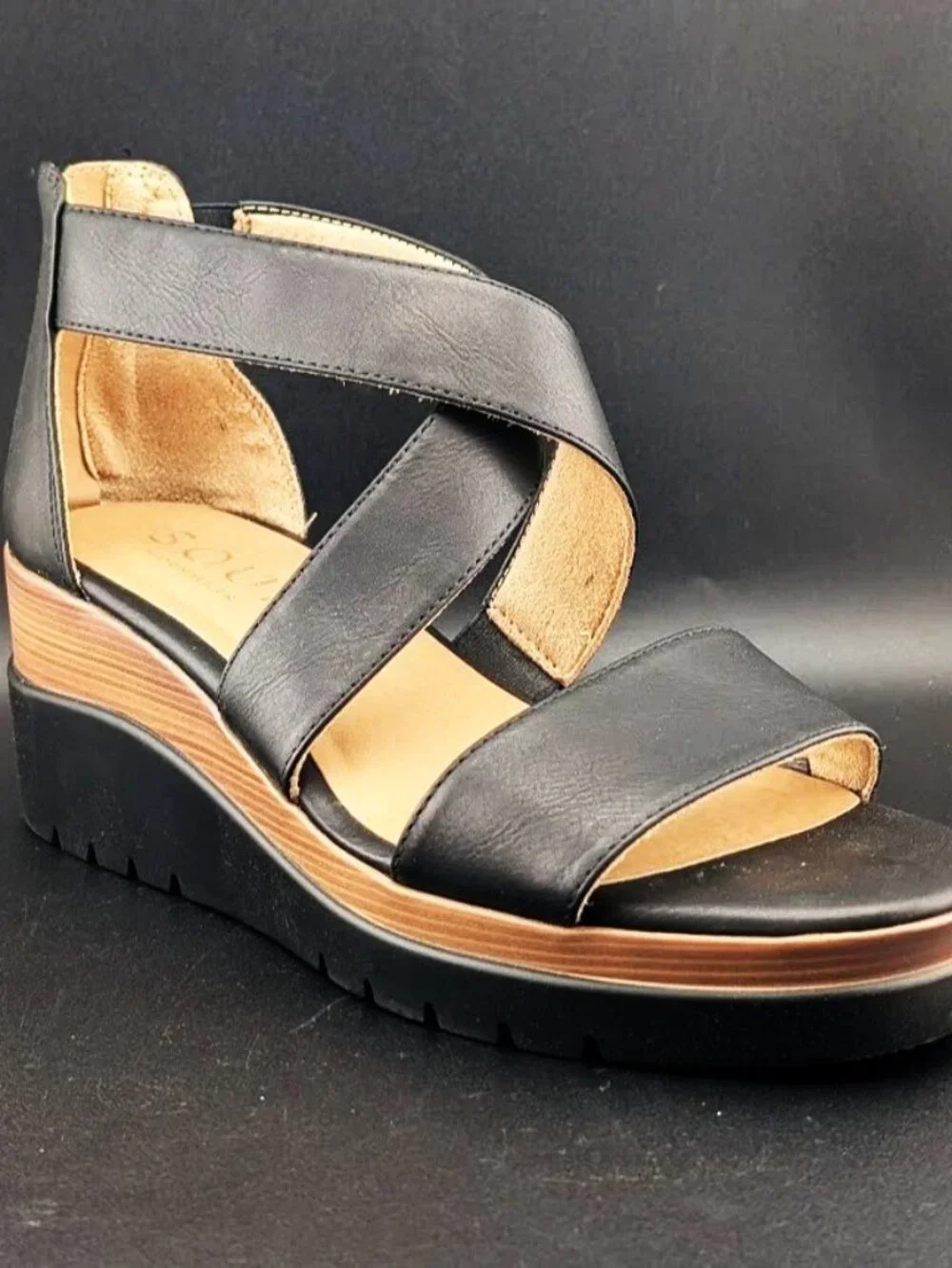 Naturalizer SOUL Women's,  Goodtimes Wedge Sandal Black, size 8 W
